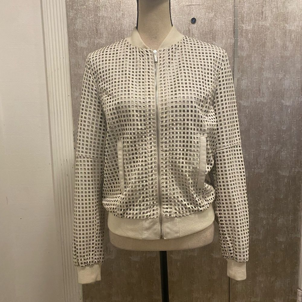 Tenax white perforated genuine leather bomber, S